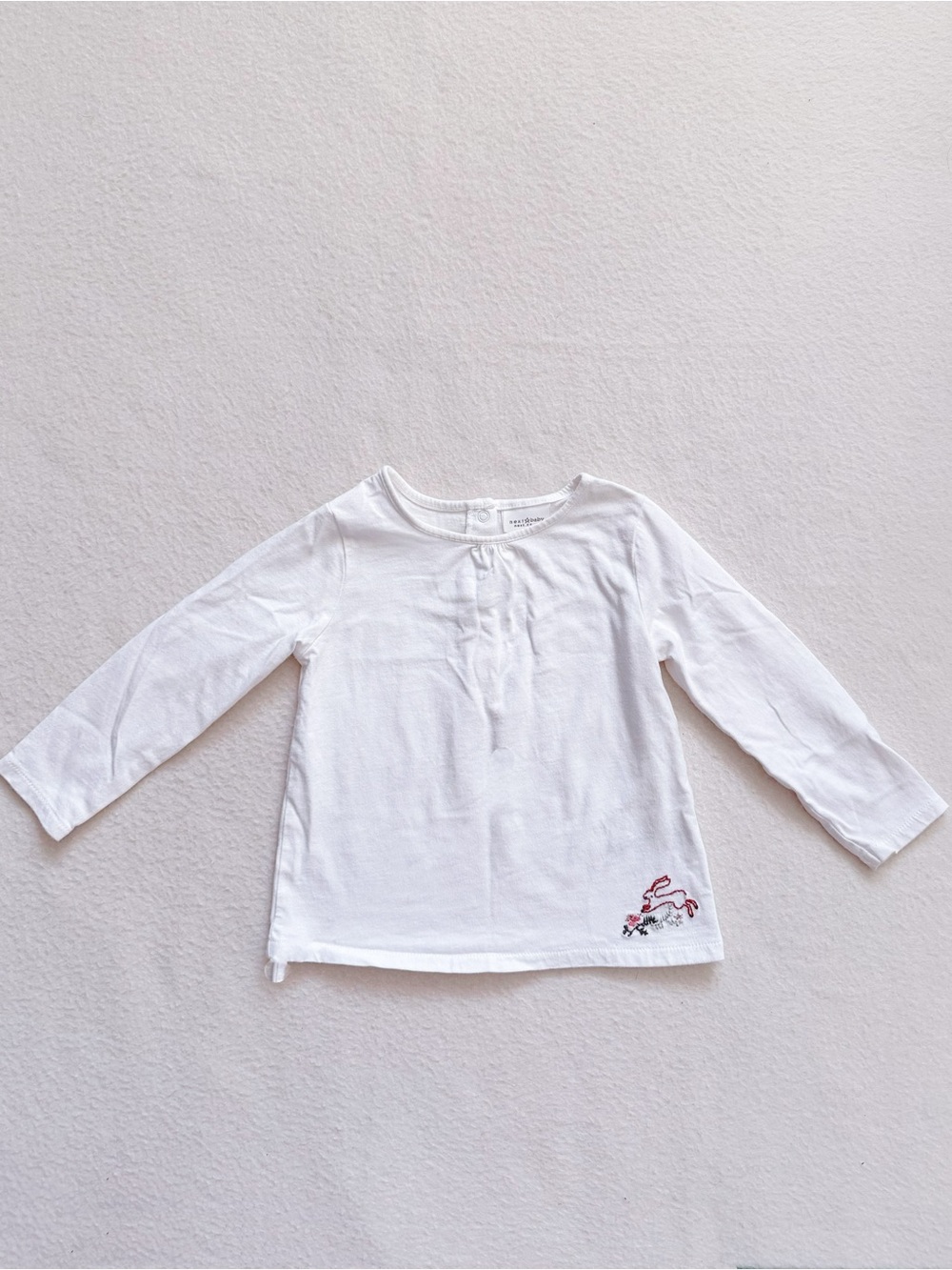 4/$22 Next Girl Cotton Embroidered Bunny Rabbit Long Sleeve Top White 12-18M